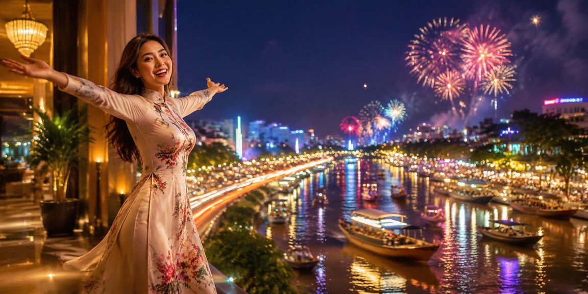 Cảnh giải trí và cá cược neon về đêm tại khu vực sông Mekong Việt Nam